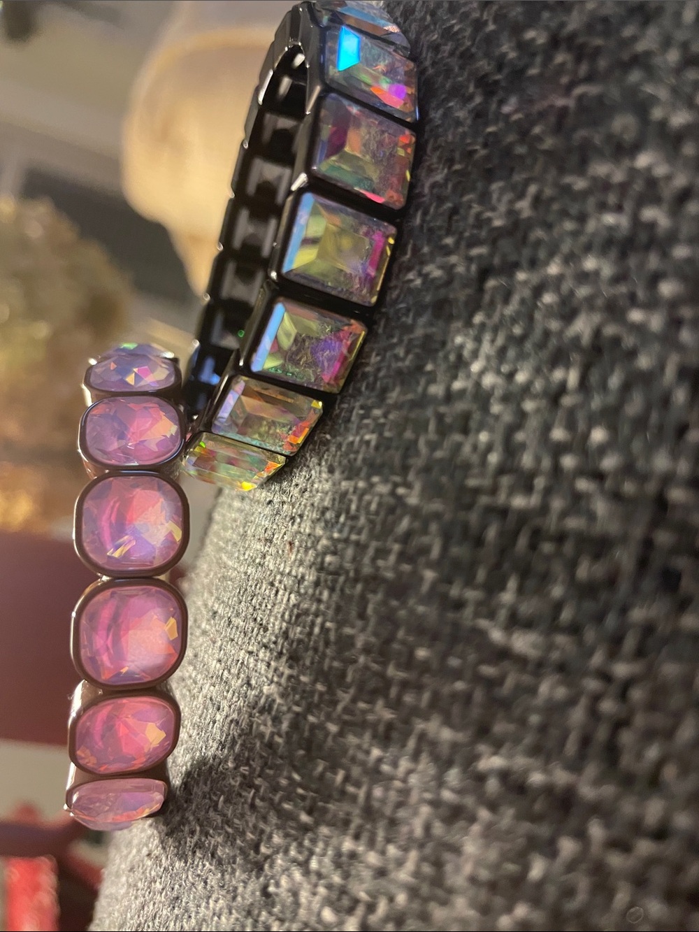 Pink Crystal Stretch Bracelet and Iridescent Stretch Bracelet  - Women Jewelr